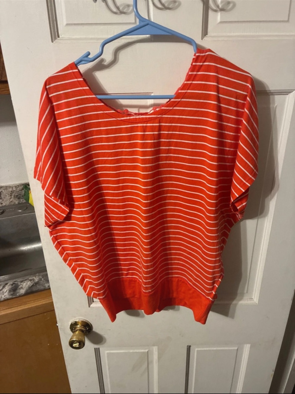 Energie Orange and White Striped Short Sleeve Tee